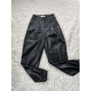 Dissh Faux Leather Jogger Pants High Rise Pleated Front Zip Black Size 6 EUC‎